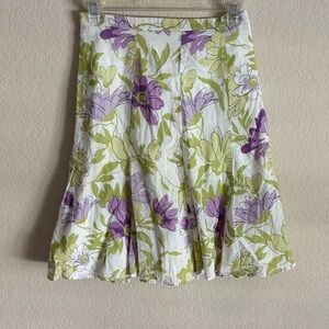 I.N. Studio Floral A-Line Skirt in Purple and Green